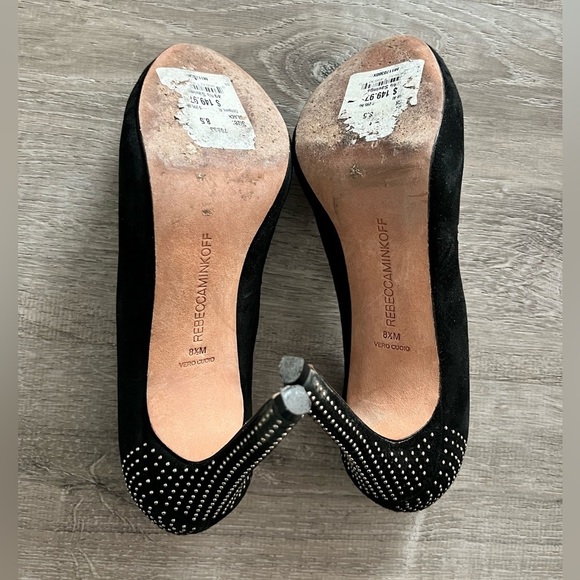 Rebecca Minkoff Azuma Black Suede gold Studded Platform Heels pumps Size 8.5 - Picture 5 of 5